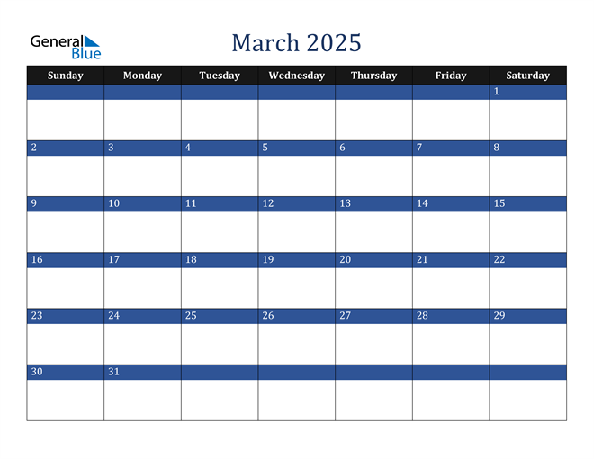 March 2025 Calendar (PDF Word Excel)