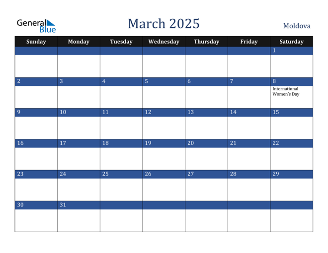 March 2025 Moldova Calendar
