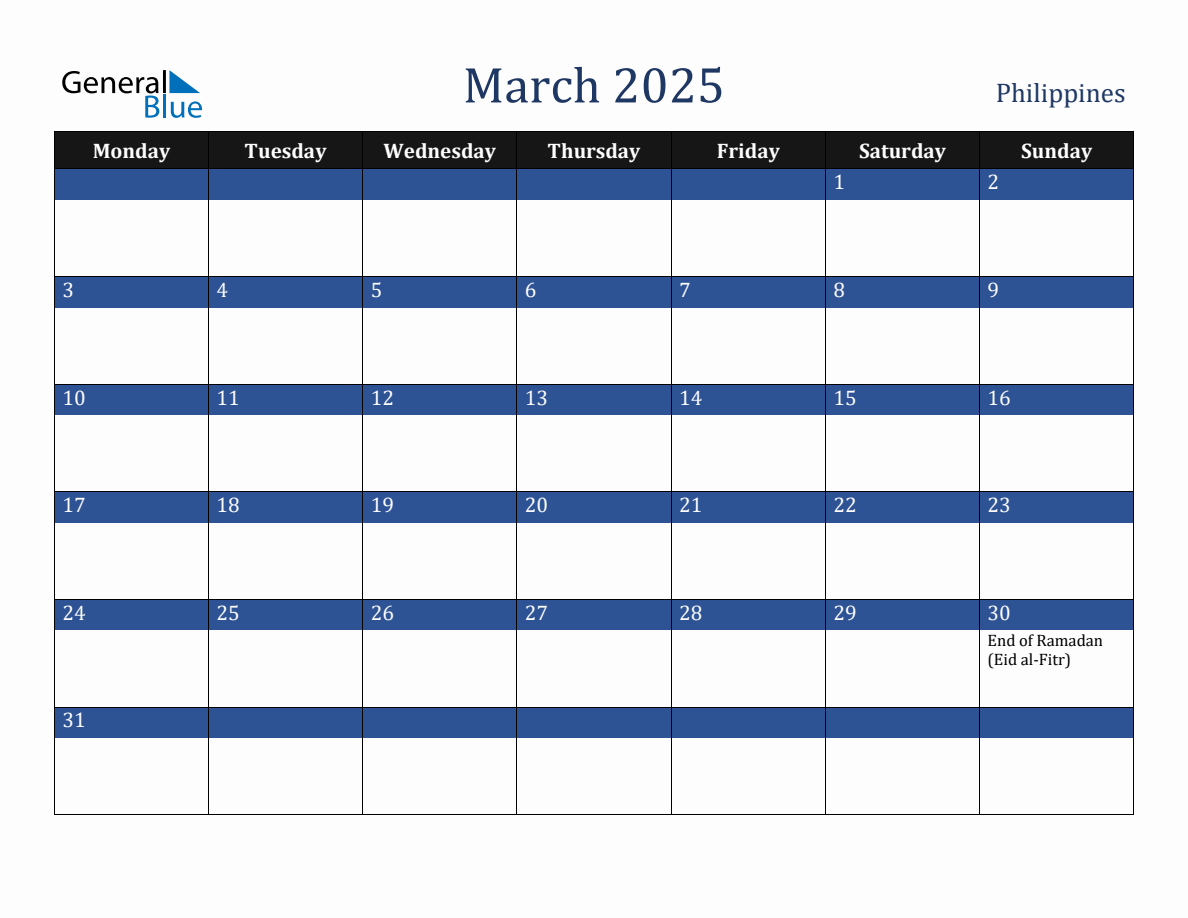 March 2025 Philippines Holiday Calendar