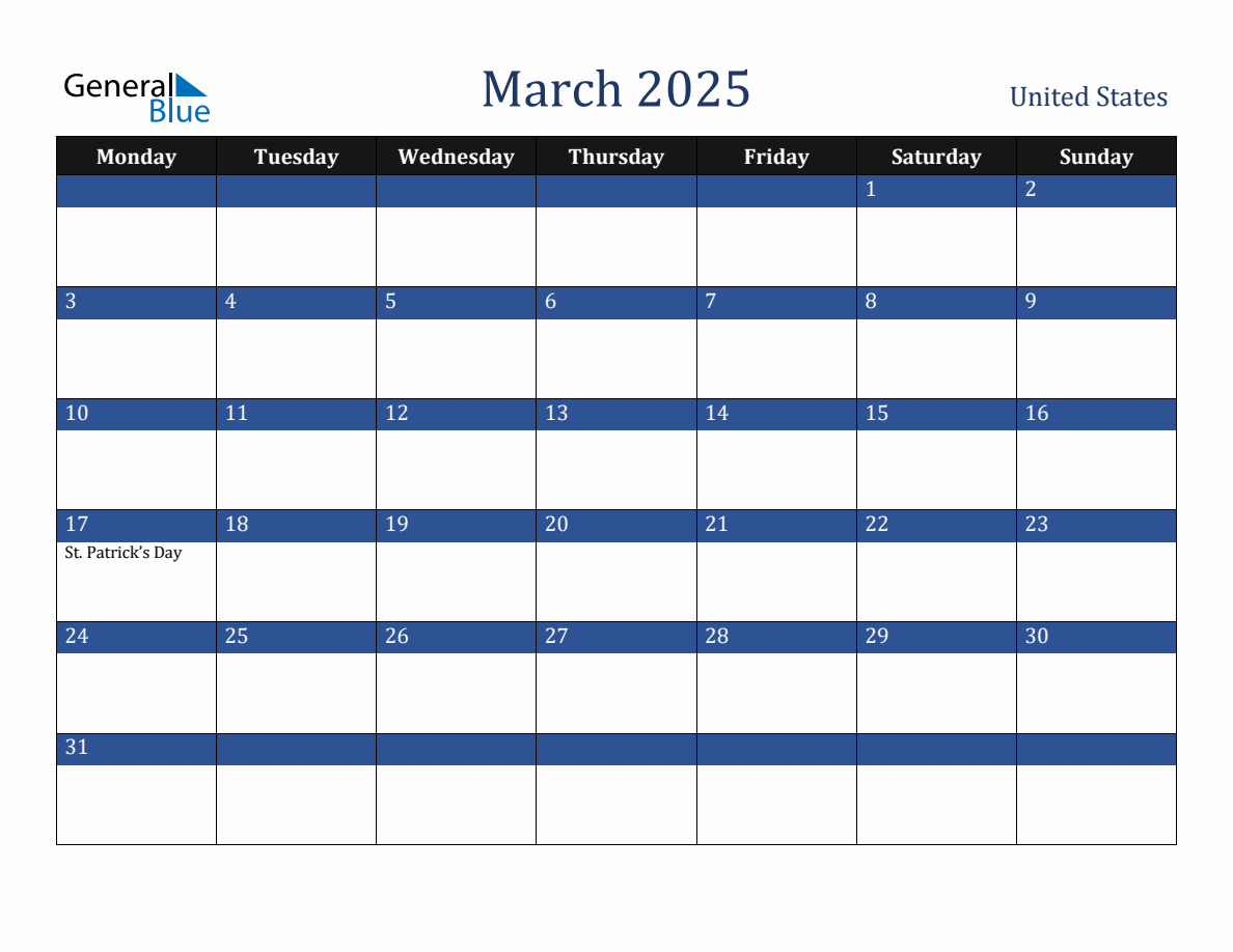 March 2025 United States Holiday Calendar