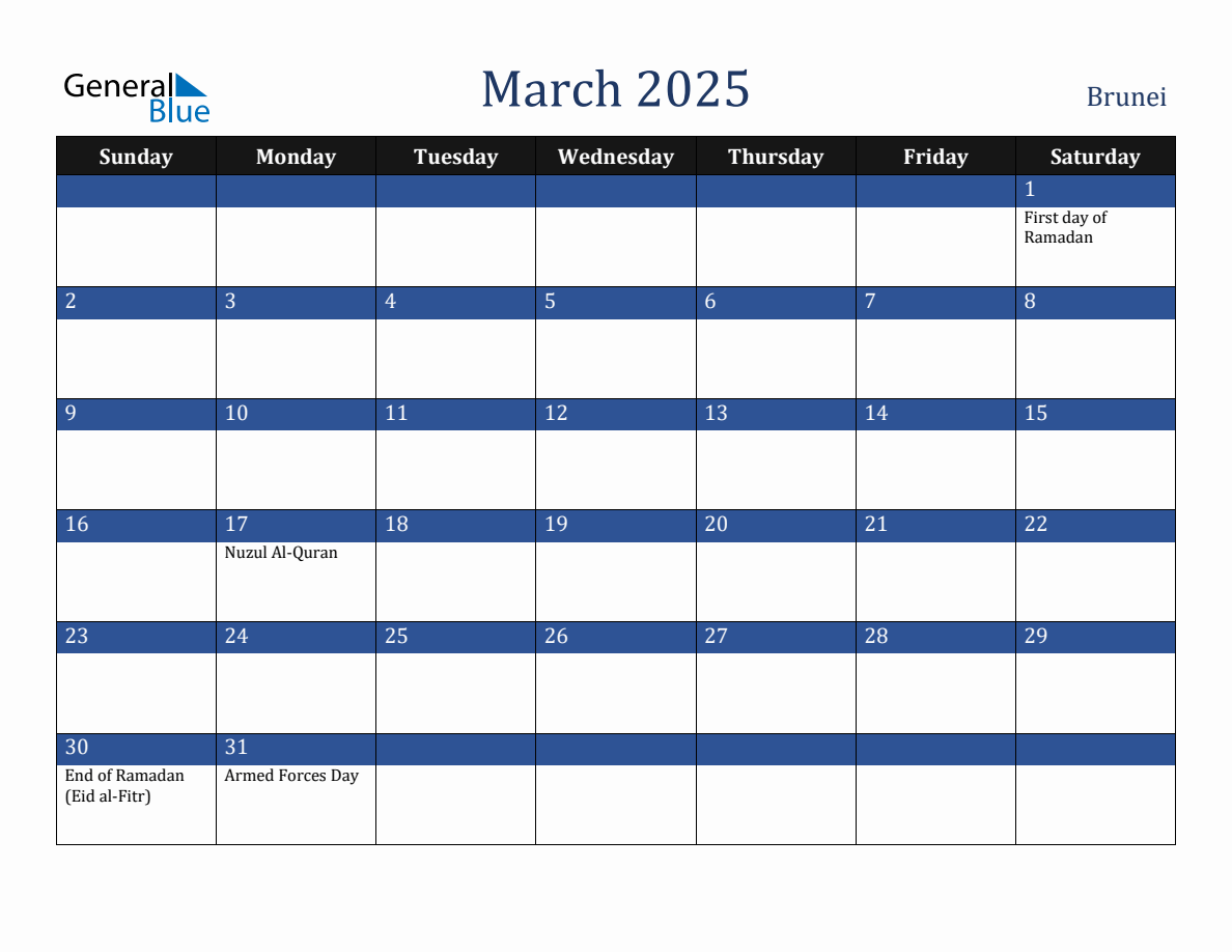 March 2025 Brunei Holiday Calendar