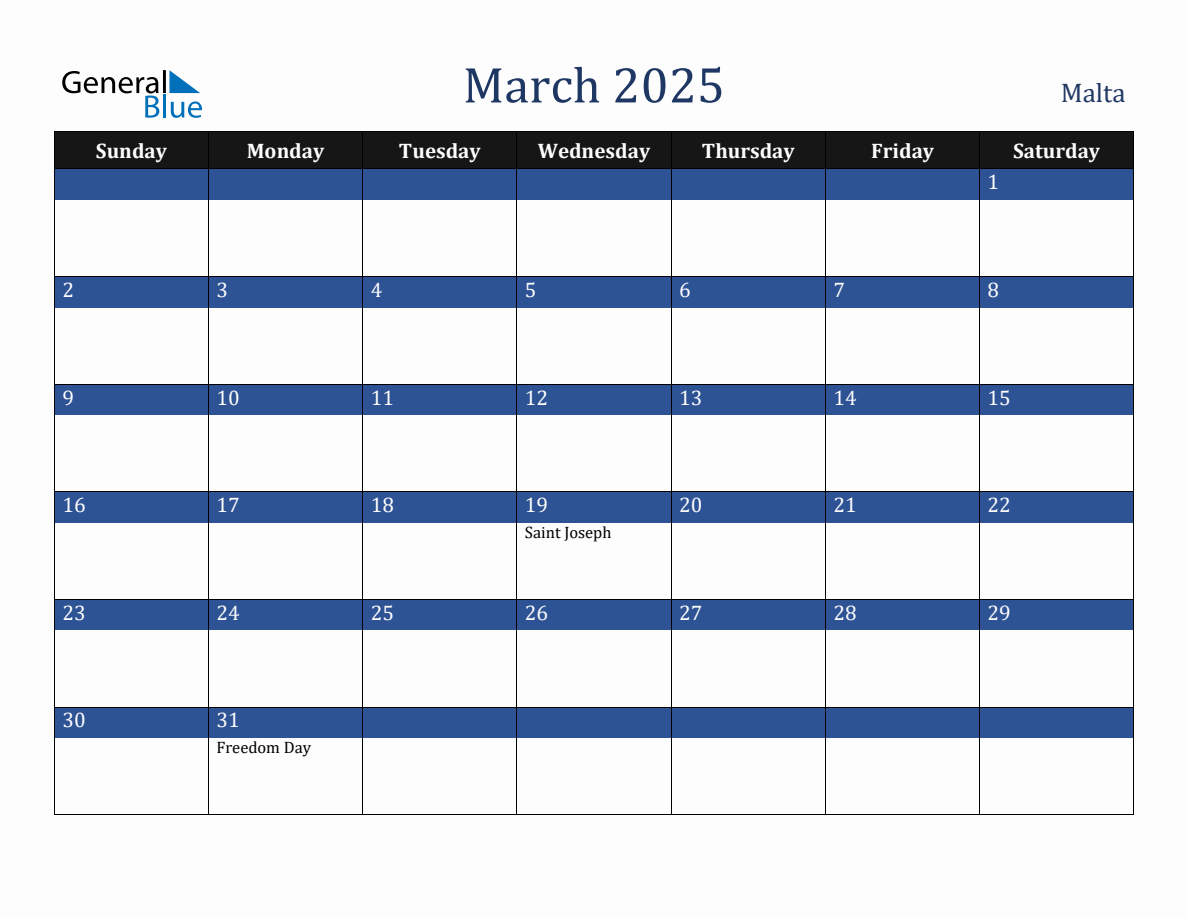 Calendar 2025 With Holidays Malta 