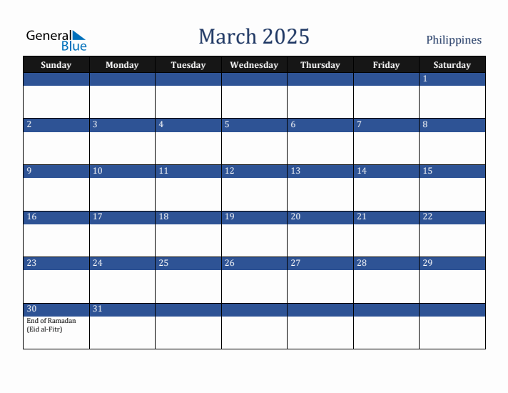 March 2025 Philippines Calendar (Sunday Start)