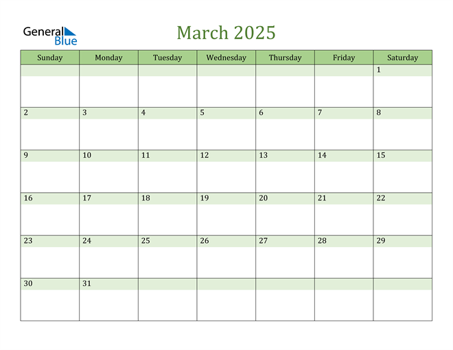 March 2025 Calendar (PDF Word Excel)