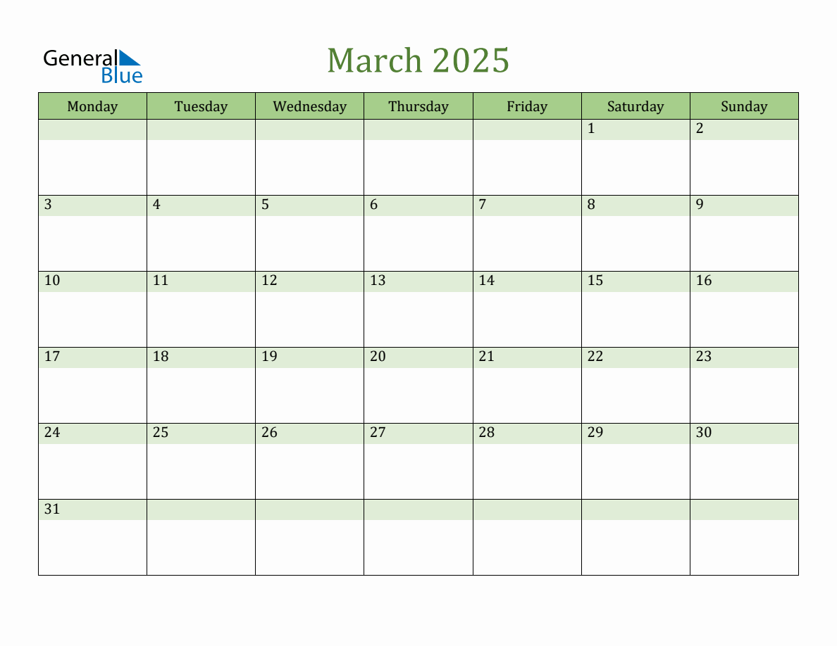 Fillable March 2025 Calendar