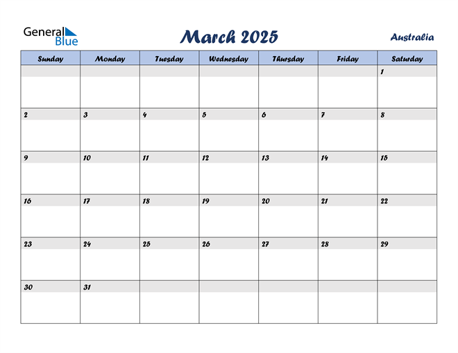 March 2025 Calendar with Australia Holidays