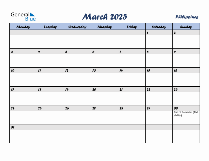 March 2025 Calendar with Holidays in Philippines