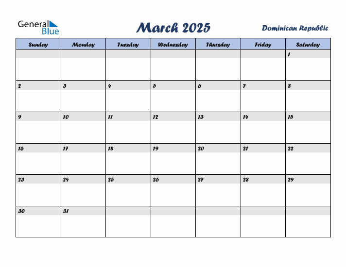 March 2025 Calendar with Holidays in Dominican Republic
