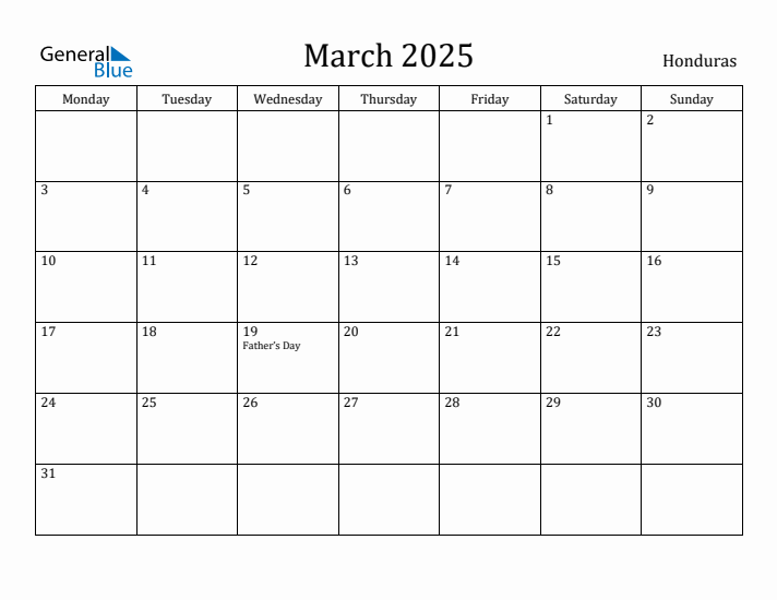 March 2025 Calendar Honduras