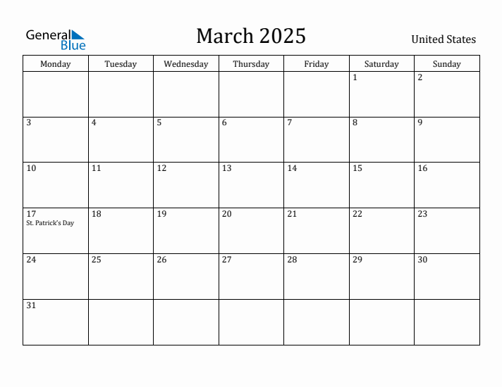March 2025 Calendar United States