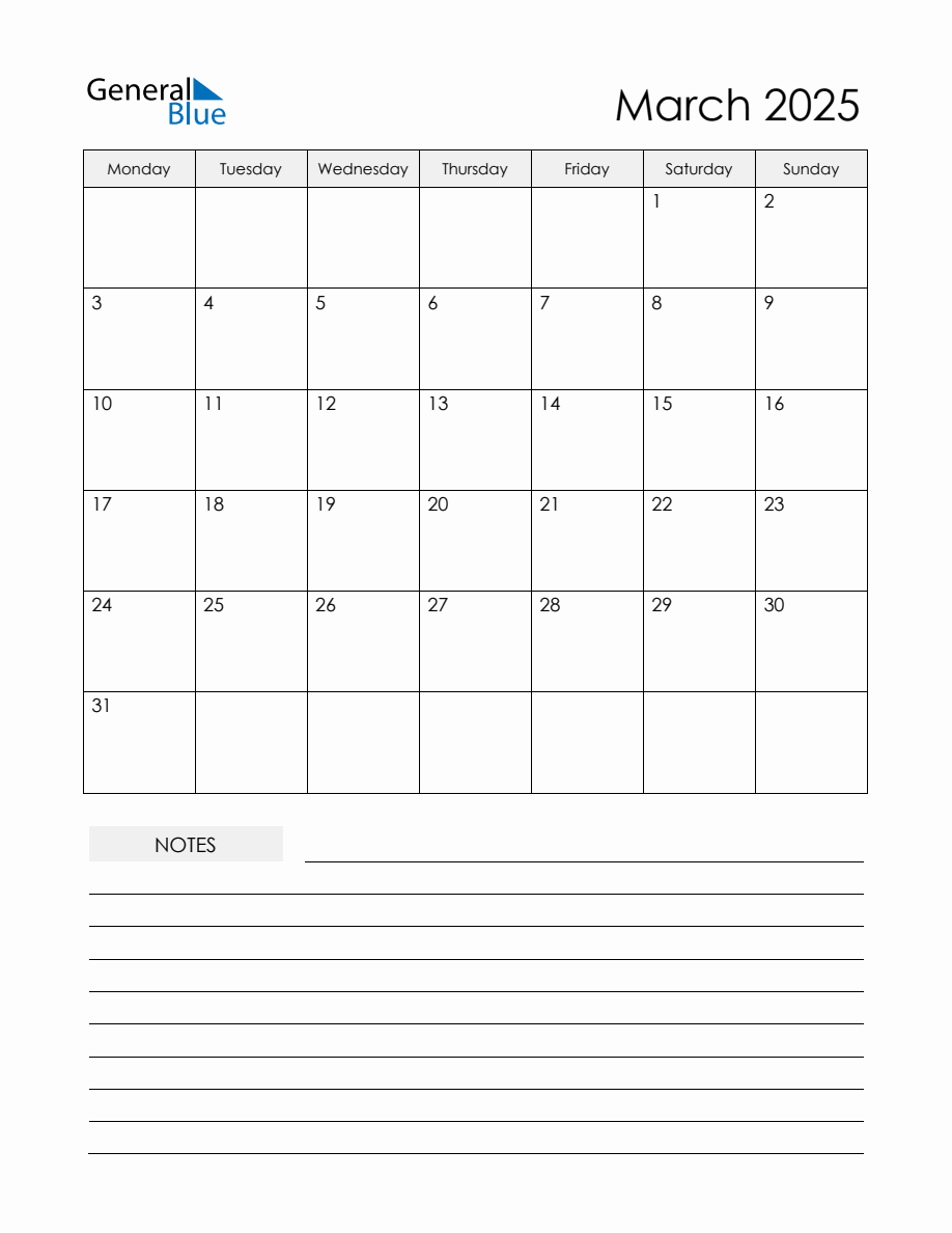 March 2025 Monthly Planner Calendar