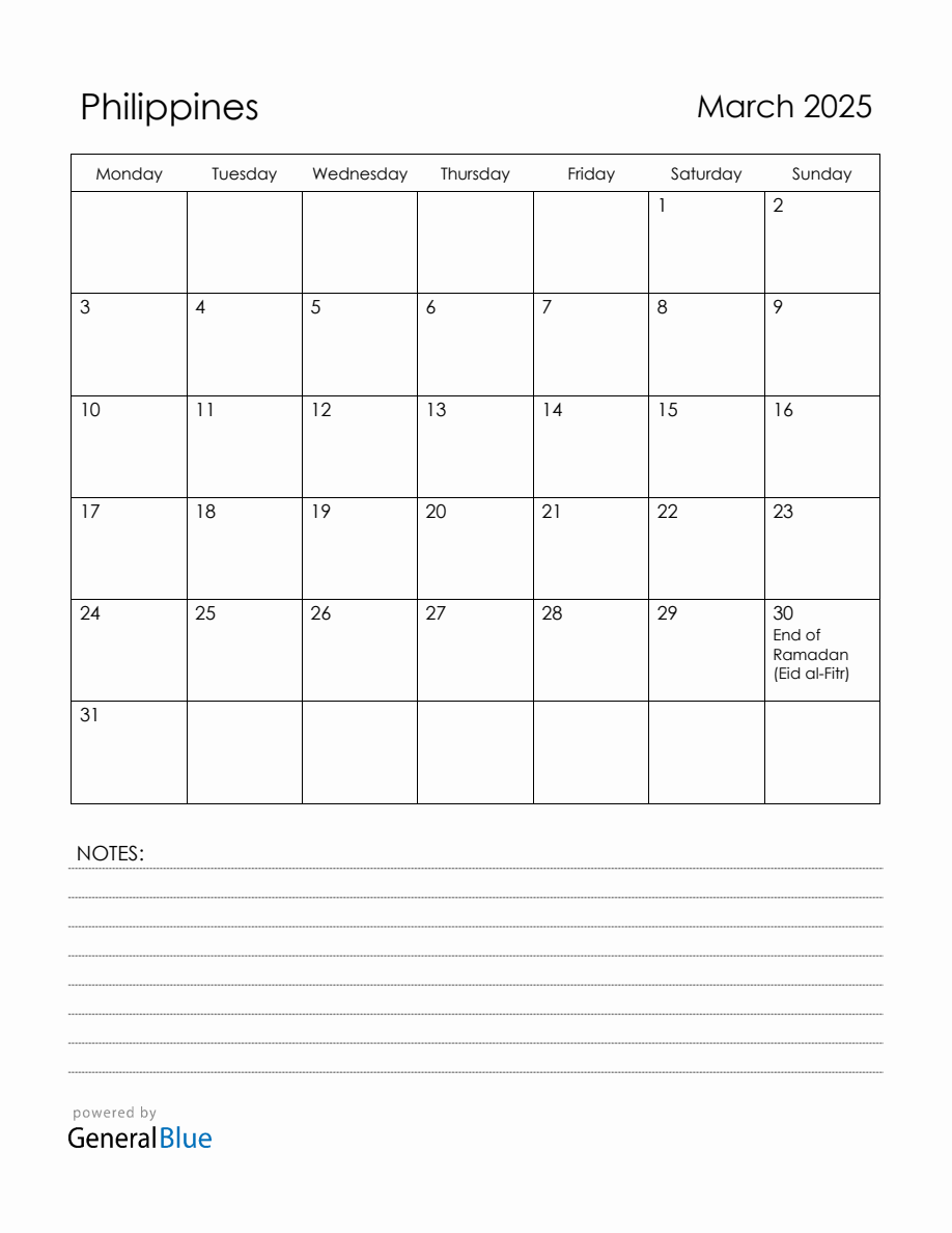 March 2025 Philippines Calendar with Holidays