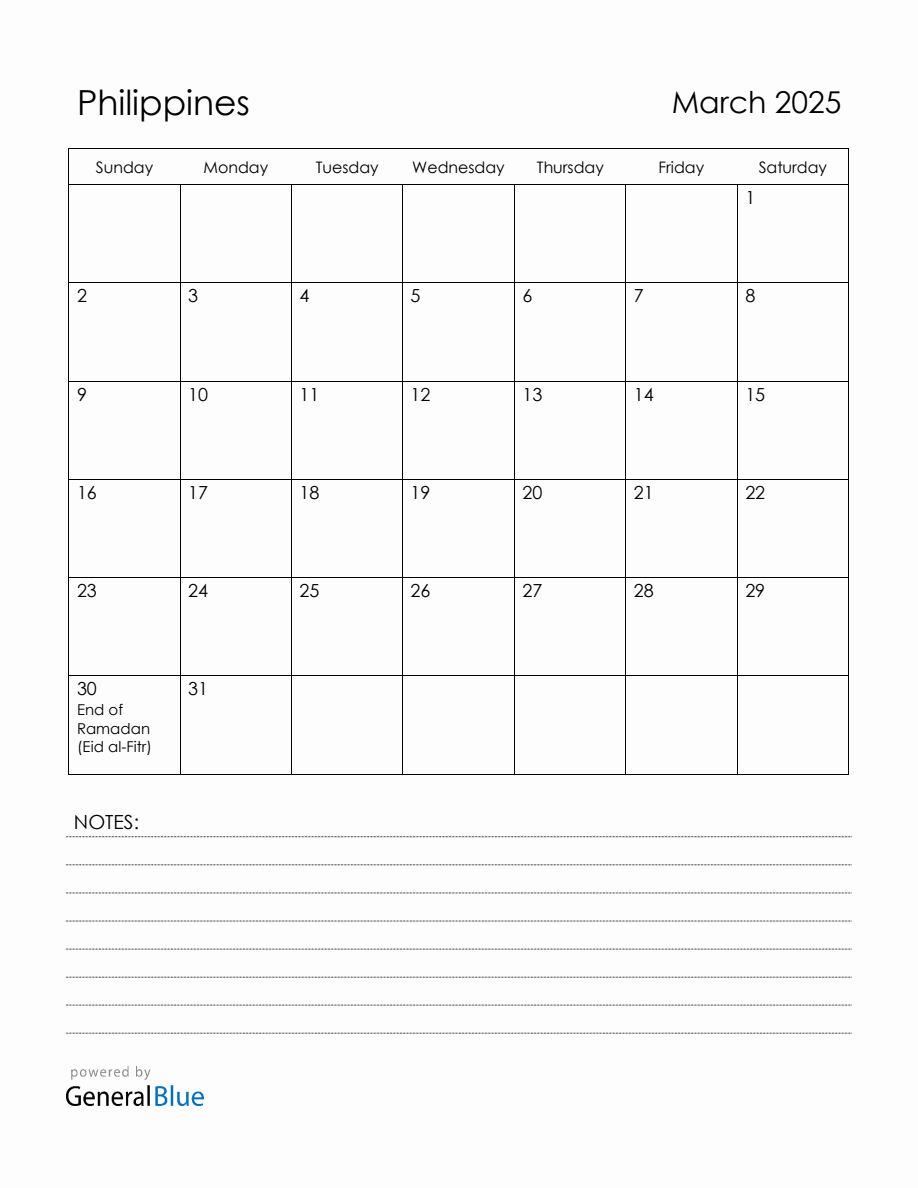 March 2025 Philippines Calendar with Holidays