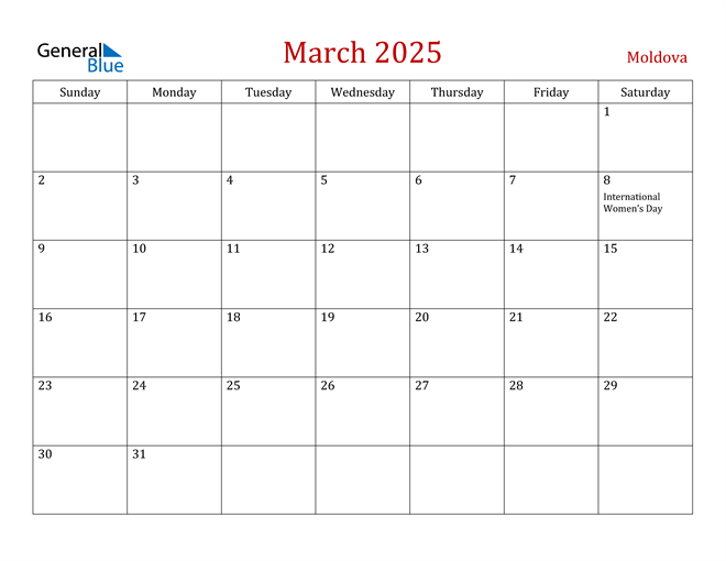 Moldova March 2025 Calendar