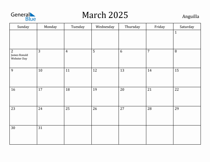 March 2025 Calendar Anguilla