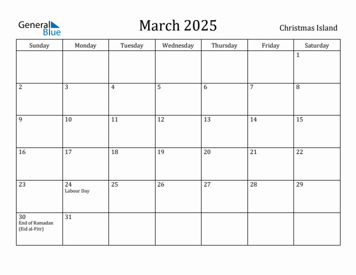 March 2025 Calendar Christmas Island