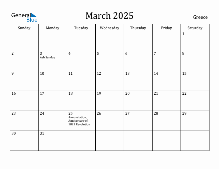March 2025 Calendar Greece