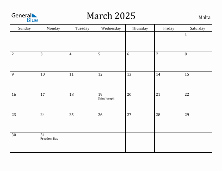 March 2025 Calendar Malta