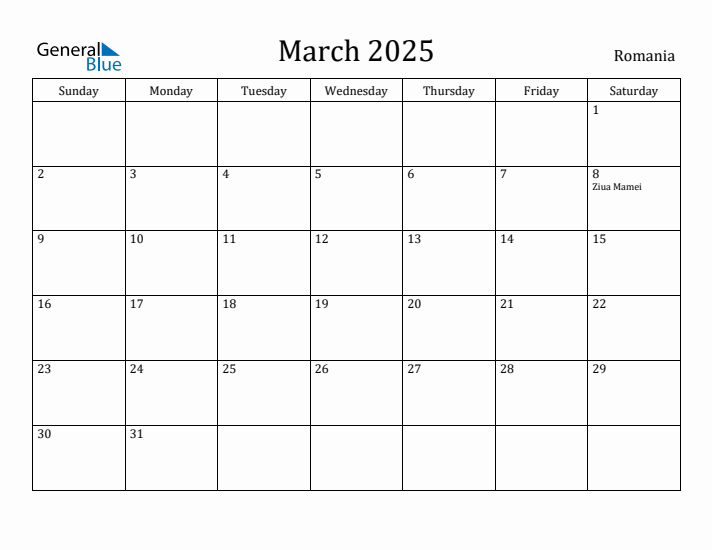 March 2025 Calendar Romania