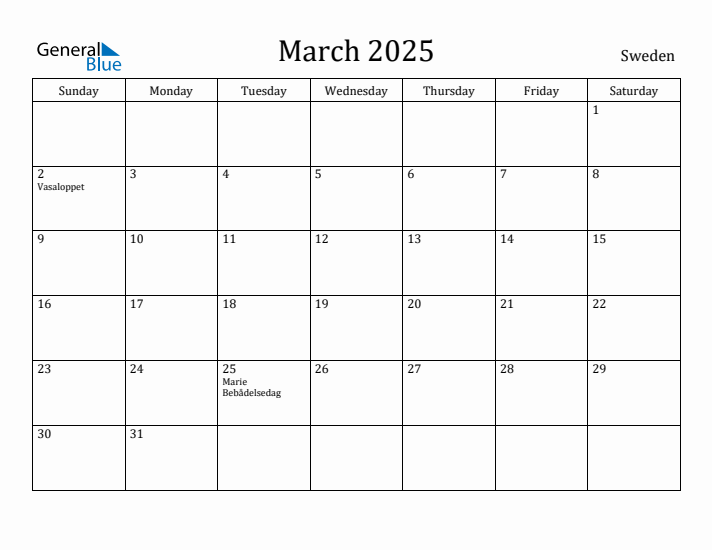 March 2025 Calendar Sweden