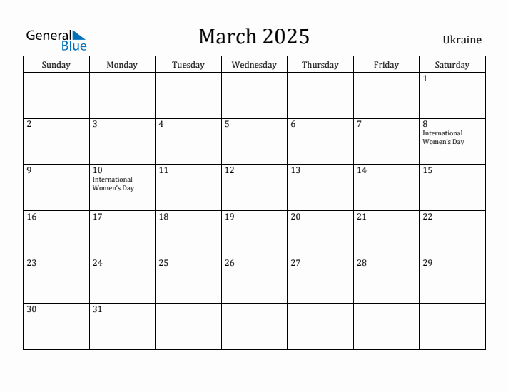 March 2025 Calendar Ukraine