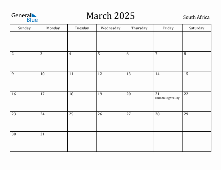 March 2025 Calendar South Africa