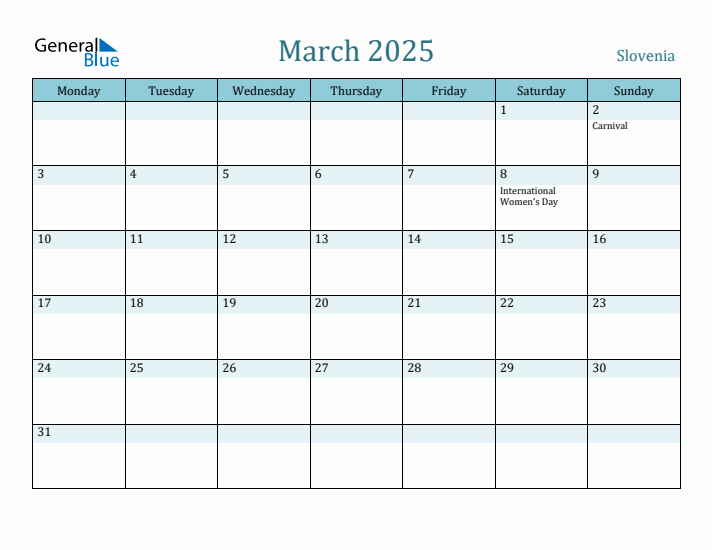 March 2025 Calendar with Holidays
