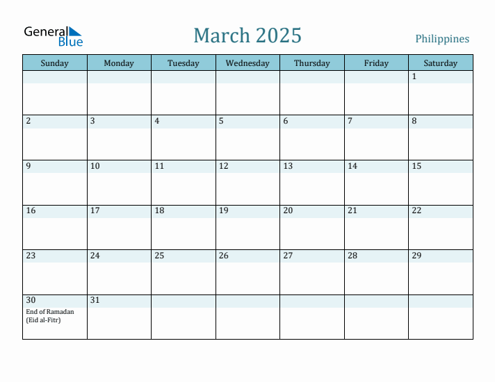 Philippines Holiday Calendar for March 2025
