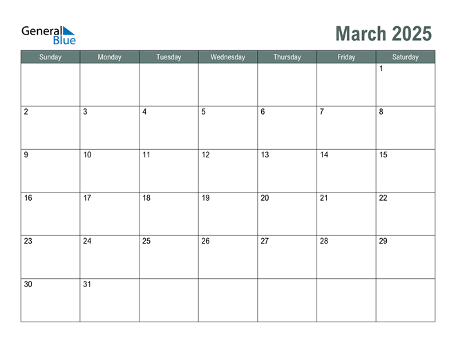 March 2025 Calendar (PDF Word Excel)