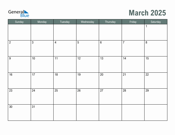 Free Printable March 2025 Calendar