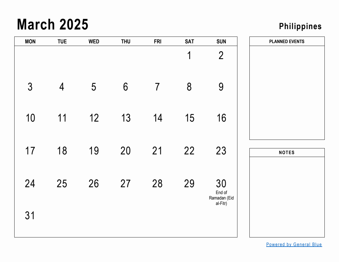 March 2025 Planner with Philippines Holidays