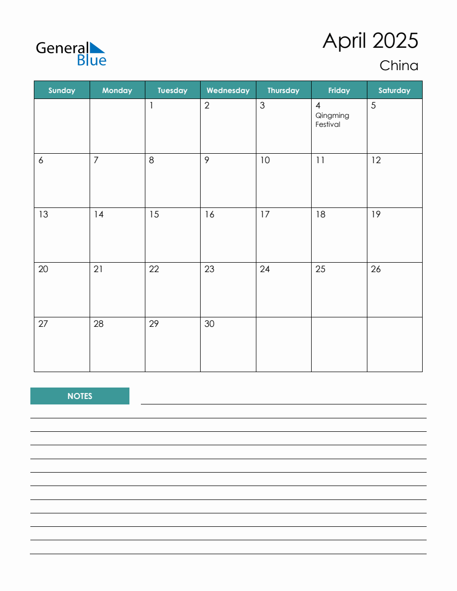 Monthly Calendar Planner with China Holidays April 2025