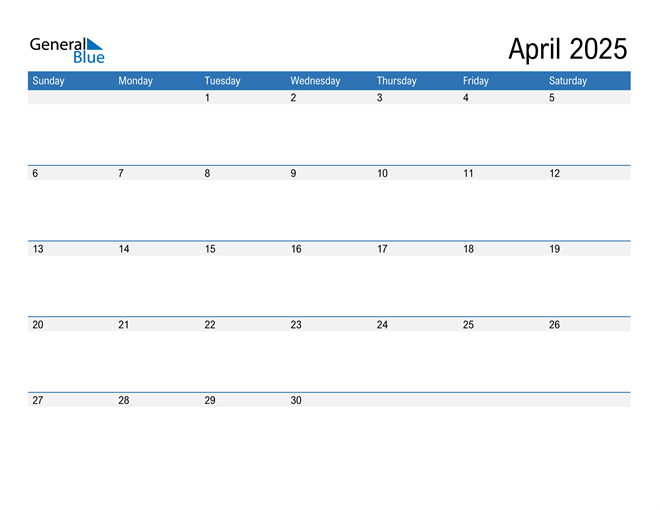  Fillable Calendar for April 2025