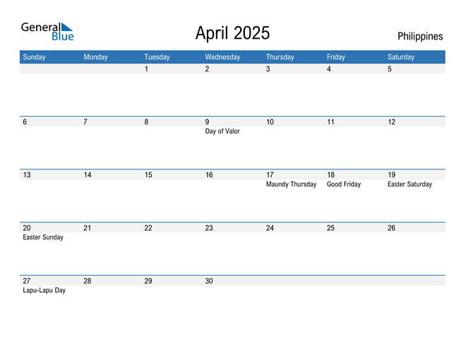 April 2025 Calendar with Philippines Holidays