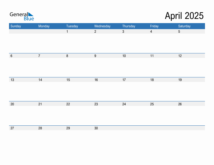 Fillable Calendar for April 2025