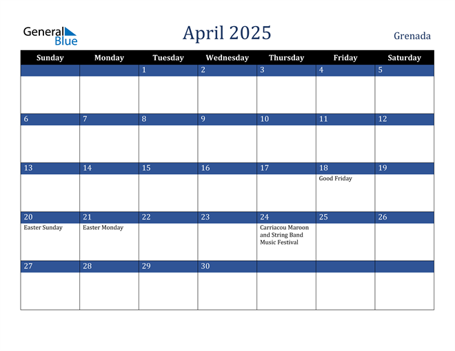 April 2025 Grenada Calendar