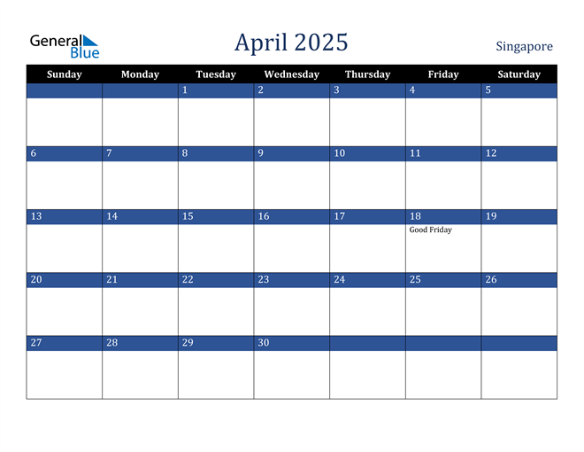 April 2025 Calendar with Singapore Holidays