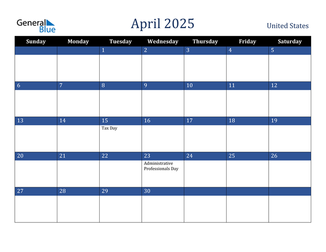 April 2025 United States Calendar