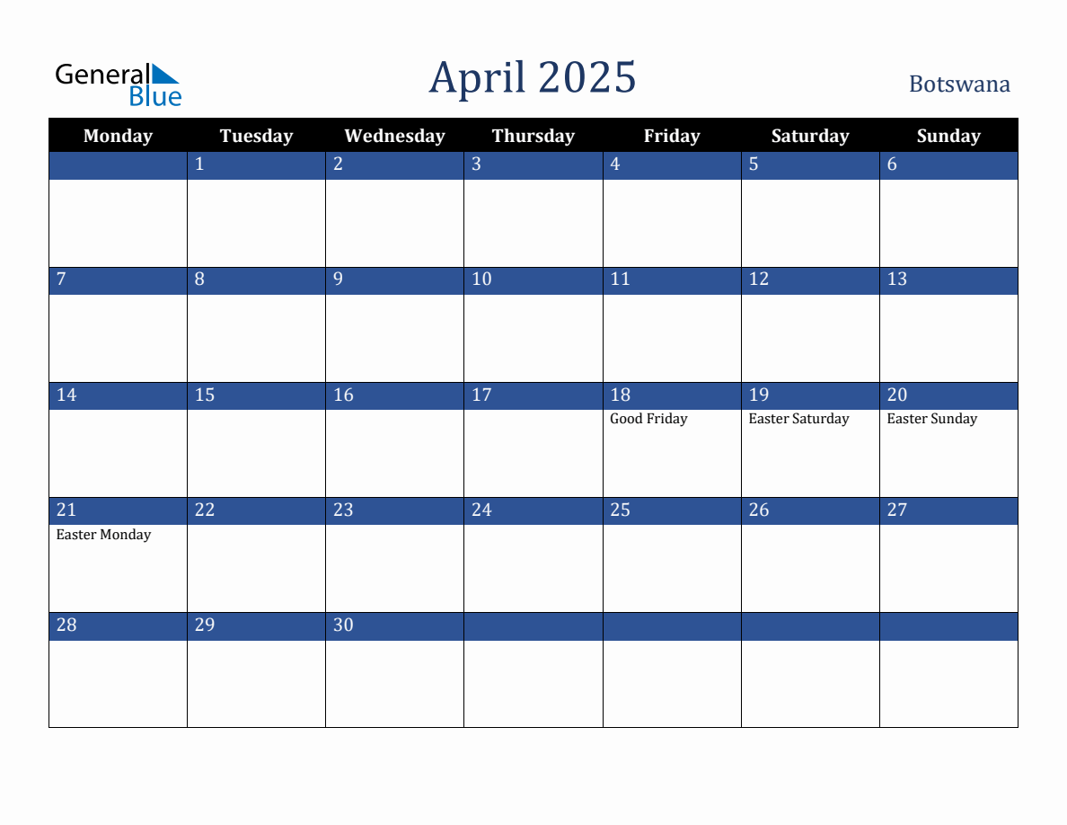 General Blue April 2025 Calendar 