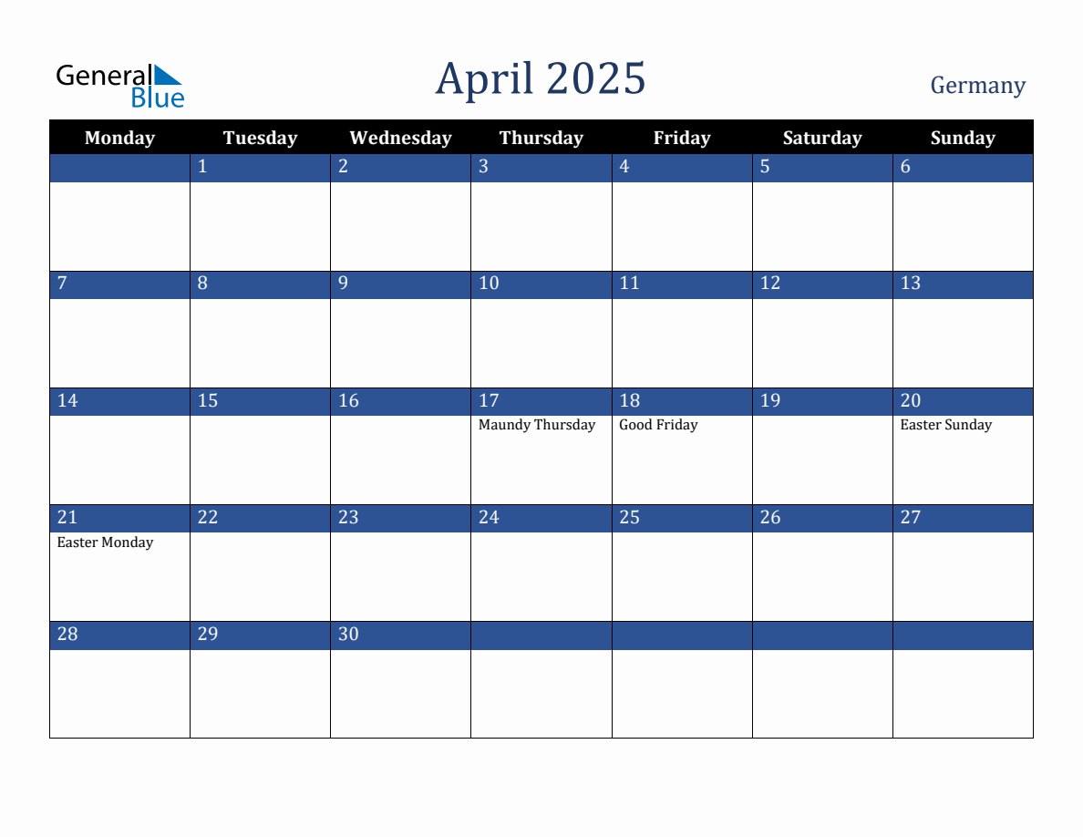 April 2025 Germany Holiday Calendar