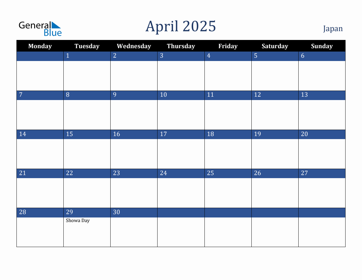 April 2025 Japan Holiday Calendar