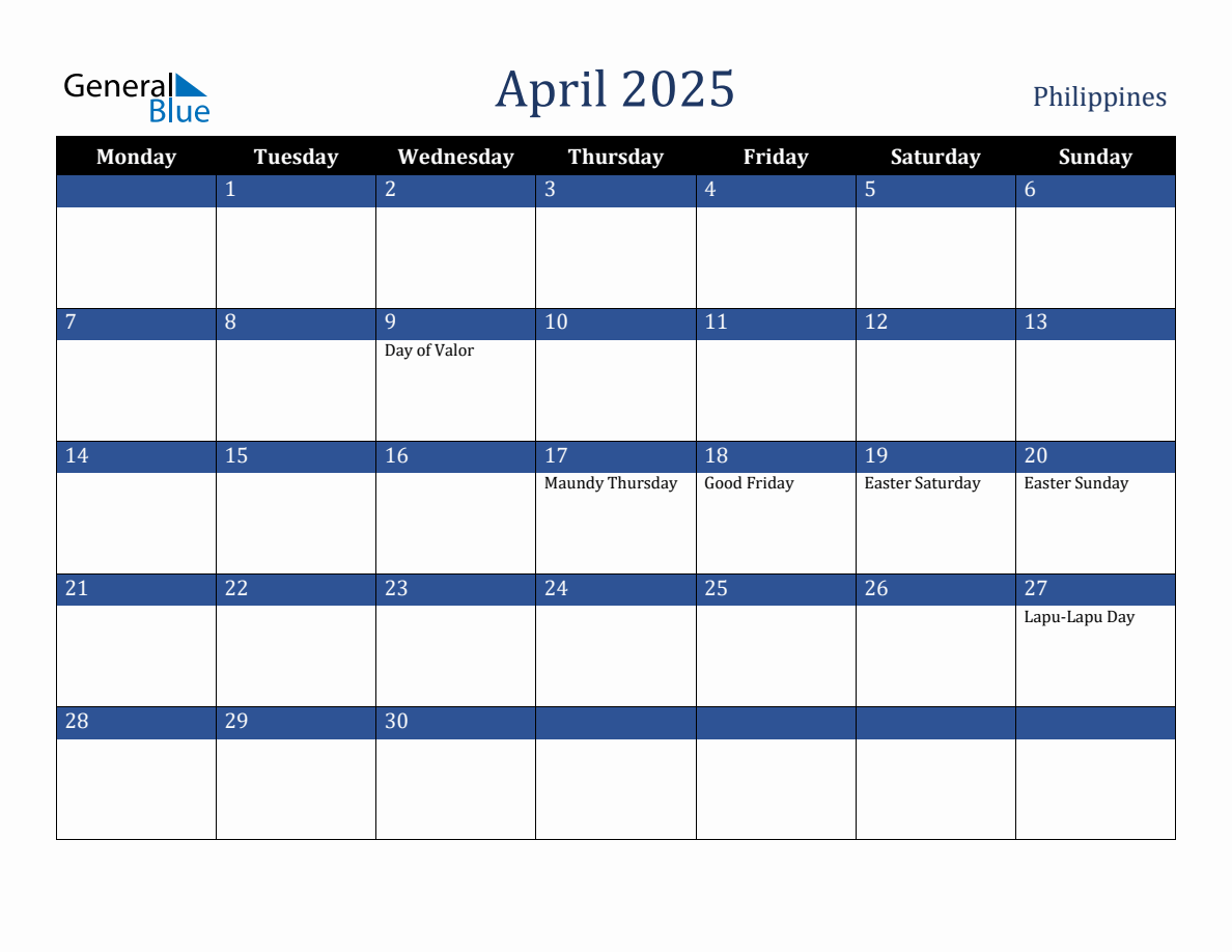 April 2025 Philippines Holiday Calendar