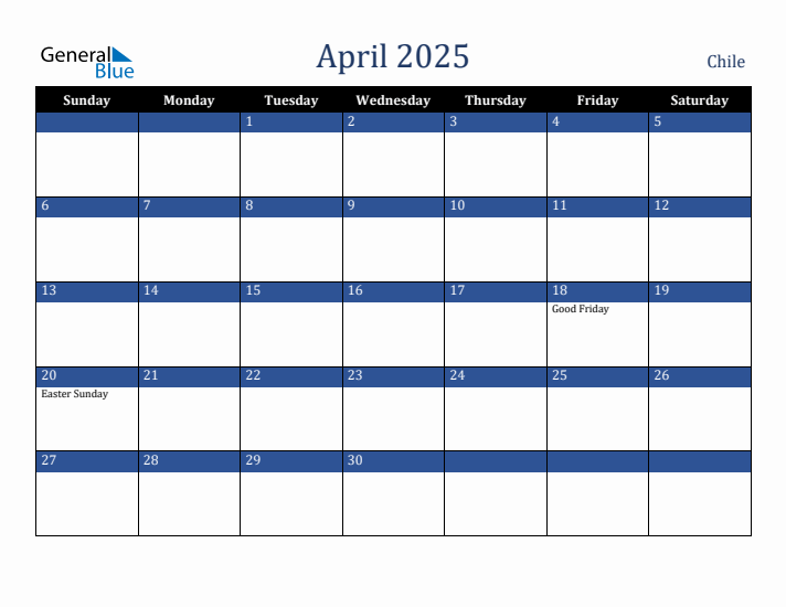 April 2025 Chile Calendar (Sunday Start)