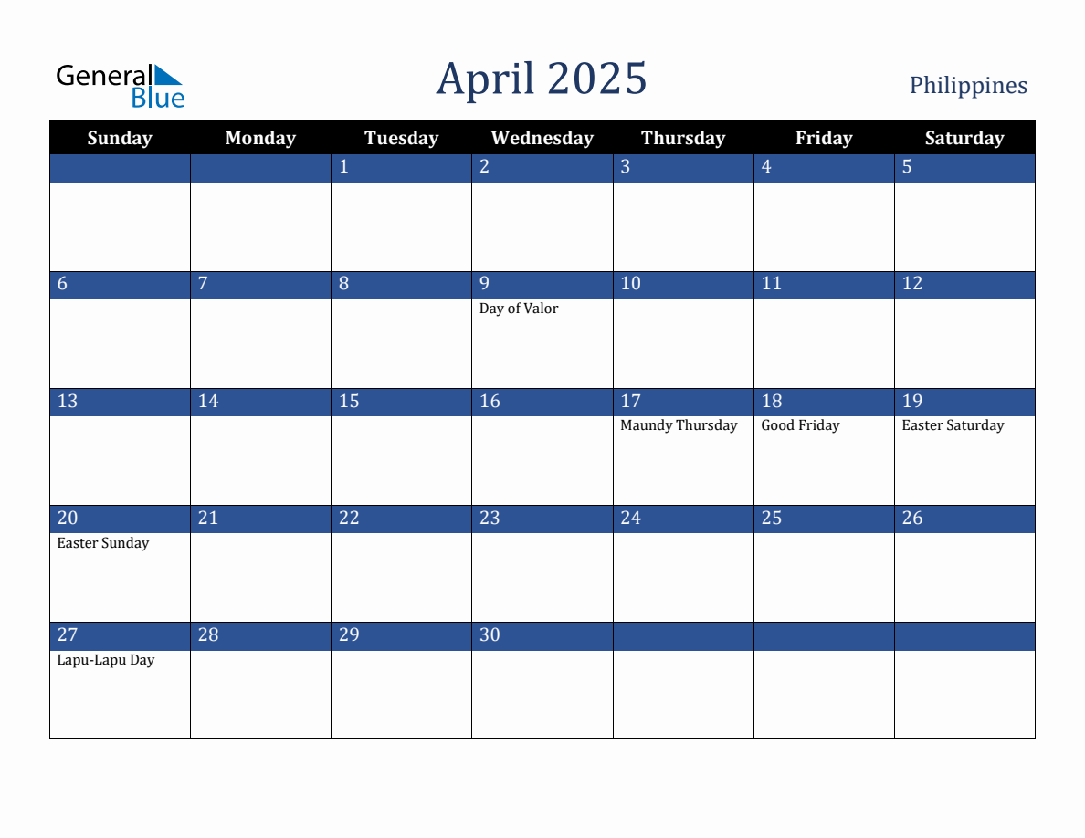 April 2025 Philippines Holiday Calendar