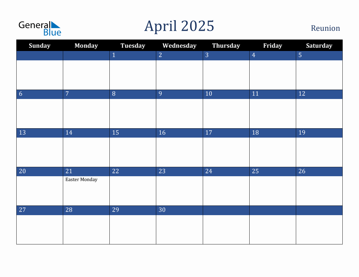 April 2025 Reunion Holiday Calendar