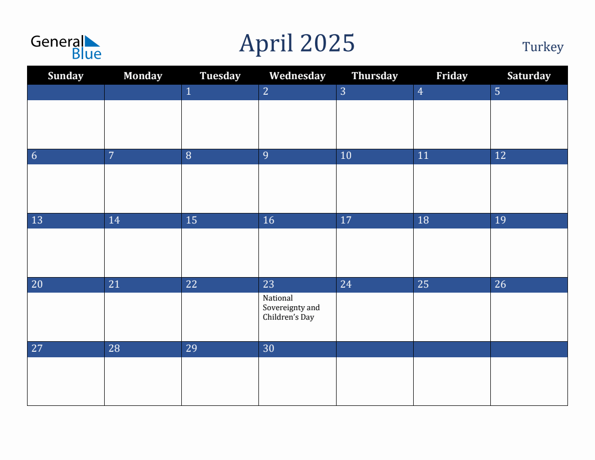 April 2025 Turkey Holiday Calendar