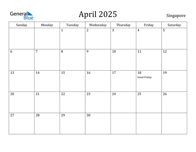 April 2025 Calendar with Singapore Holidays