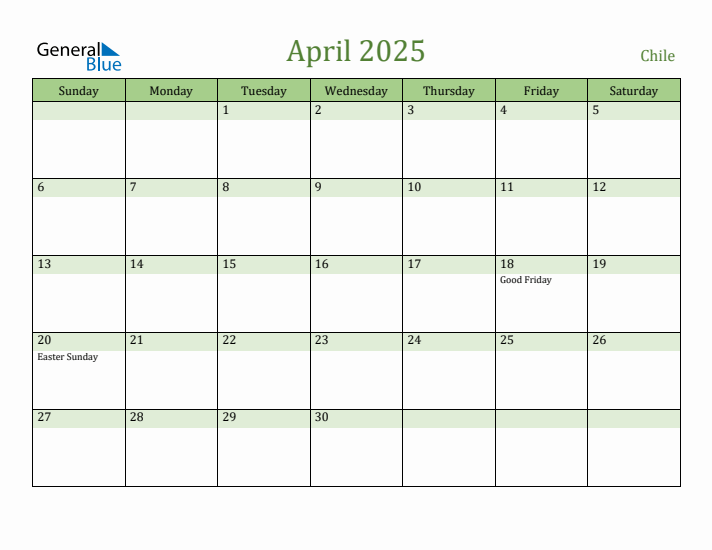 April 2025 Calendar with Chile Holidays