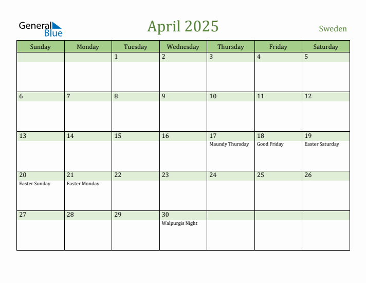 April 2025 Calendar with Sweden Holidays