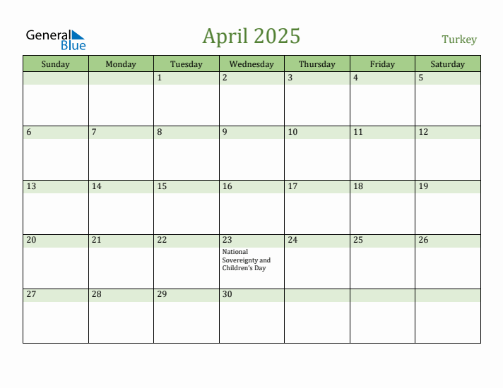 April 2025 Calendar with Turkey Holidays